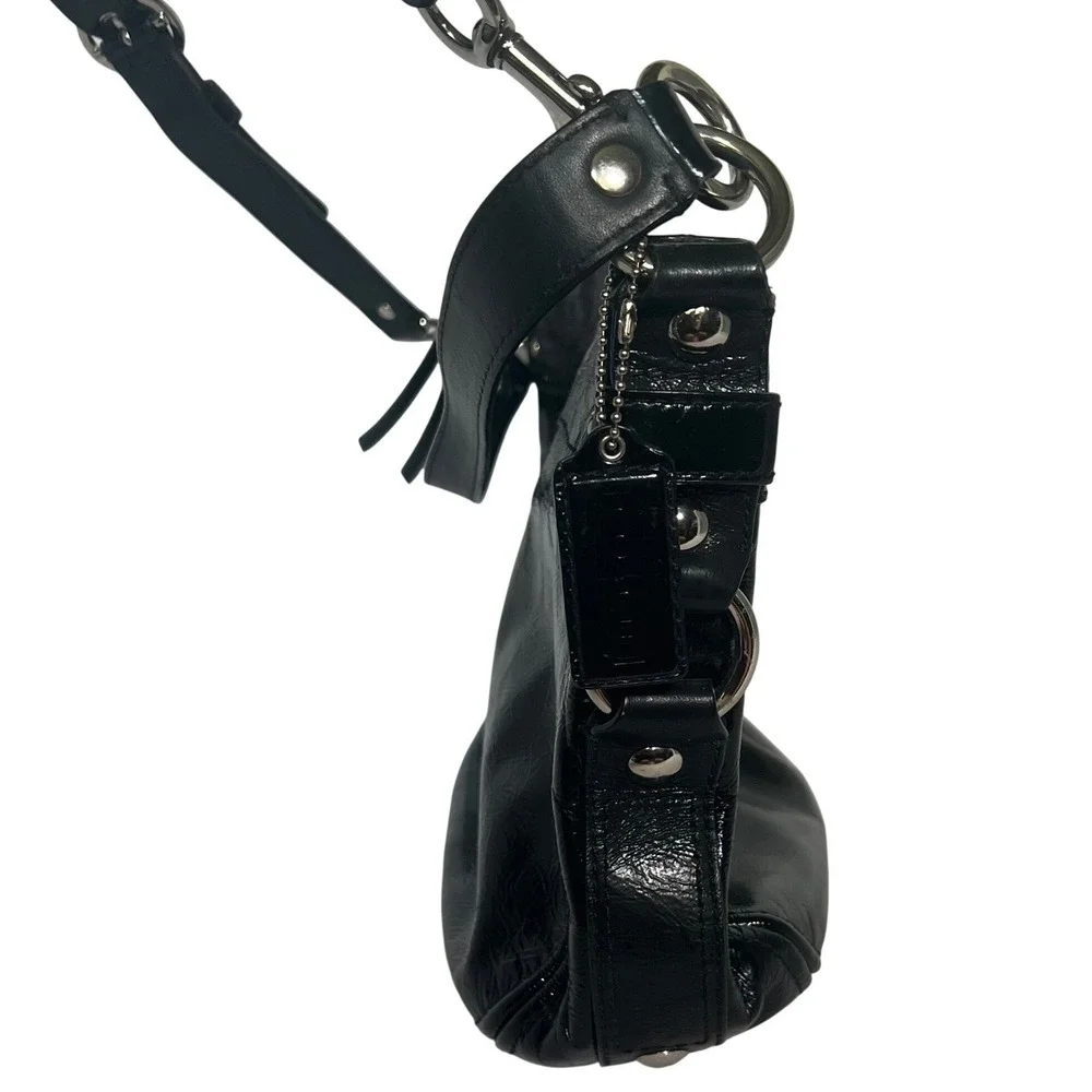 Coach Zoe Hobo Bag Womens Large Black Crinkled Patent Leather F15478